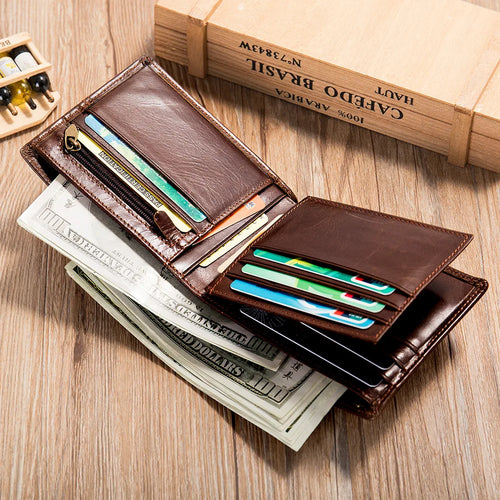 Rfid Card Holder Men S Genuine Leather Short Wallet