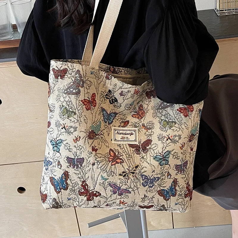 Floral Corduroy Tote Bag – Bohemian Women's Shoulder Shopper