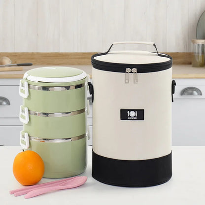 Round Lunch Box Bag Carry Thermal Insulation Thick Aluminum Foil Protect Work Zipper Outdoor