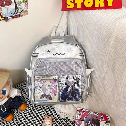 Kawaii Cat Ita Bag Backpack with Pin Display Pocket – Y2K Harajuku Style