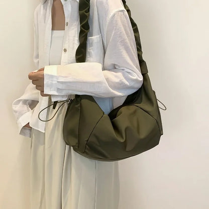 Nylon Ruched Shoulder Bag for Women – Multi-Pocket Hobo