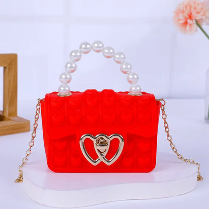 Silicone Bubble Pop Crossbody Bag – Cute Jelly Purse with Pearl Handle