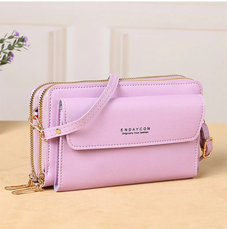 Multi-Zipper Crossbody Bag – Women's PU Leather Phone Purse & Clutch Wallet