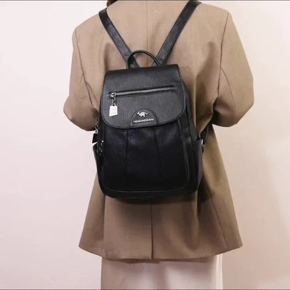 Faux Leather Women's Backpack – Large Capacity Casual Flap Bag