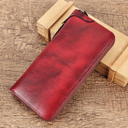 Genuine Leather Long Vintage Handcrafted Wallet Cowhide Zipper