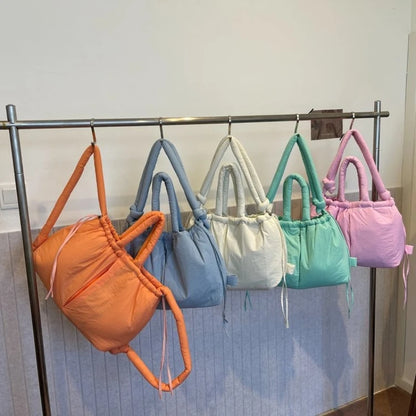 Puffy Drawstring Tote Bag – Thick Padded Dual Handle Shoulder Bag