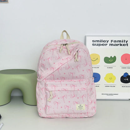 Gentle Romantic Bow Polka Dot Printed Backpack Nylon Lightweight Large Capacity Girls Campus Student