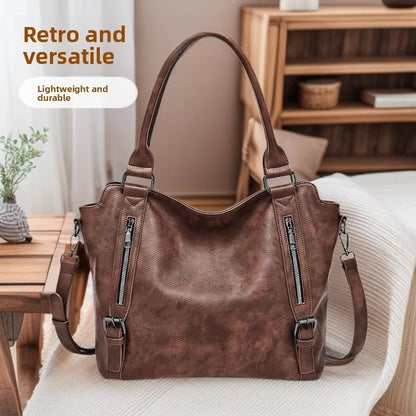 Faux Leather Tote Bag – Multi-Zipper Shoulder Handbag for Women