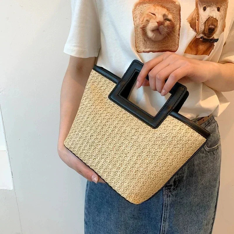 Straw Woven Tote Bag – Retro Summer Handbag for Women