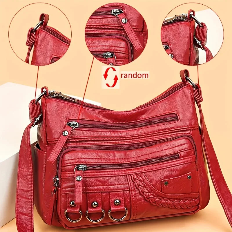 Vintage PU Leather Crossbody Bag Multi-Pocket Shoulder Bag