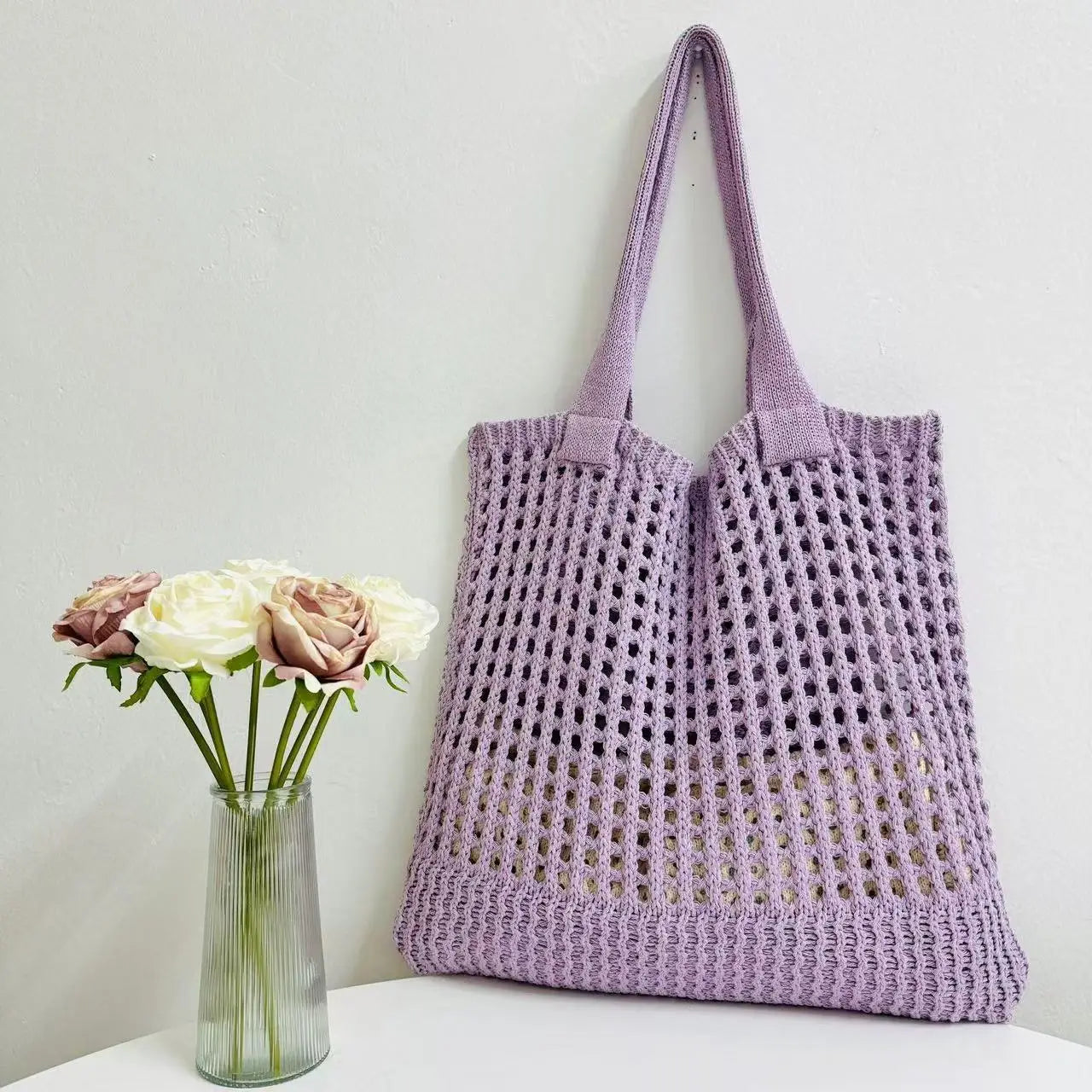 Summer Beach Tote Shoulder Bag Straw Weav Handbag Large Capacity Vacation Weaving Hollow Bags Women