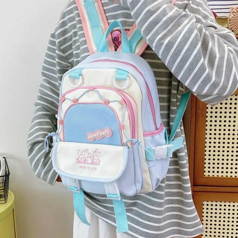 Cute Color-Blocking Backpack Female Students Large-Capacity Schoolbag