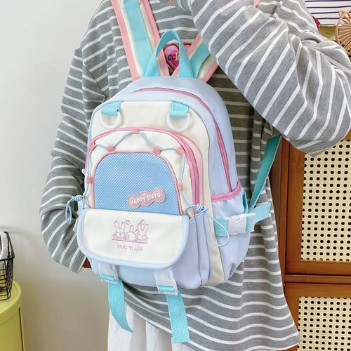 Cute Color-Blocking Backpack Female Students Large-Capacity Schoolbag