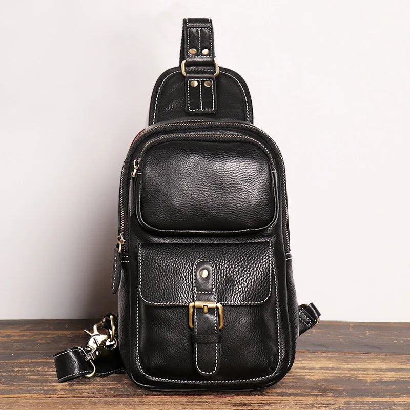 Retro Men S Crazy Horse Leather Chest Bag Outdoor Sports Large-Capacity Crossbody Multi-Functional