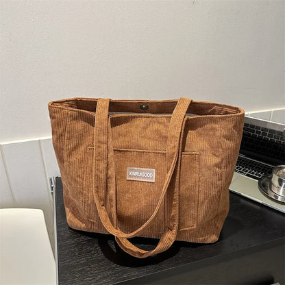 Corduroy Tote Bag for Women – Large Capacity Shoulder Handbag