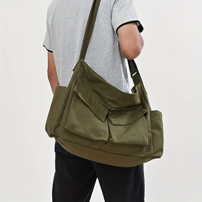 Vintage Canvas Crossbody Bag – Multi-Pocket Shoulder Messenger Bag