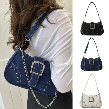 Retro Underarm Shoulder Bag – Studded Chain Crossbody Purse