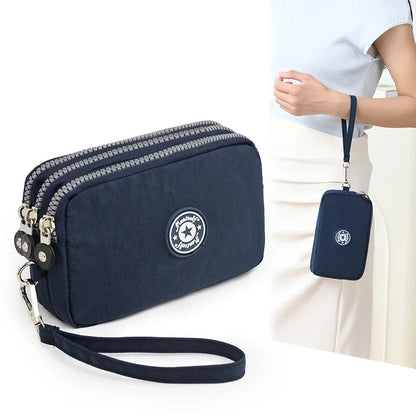 Three Layer Zipper Short Mobile Phone Bag Chic Women Hand Makeup Clutches Portable Change Waterproof