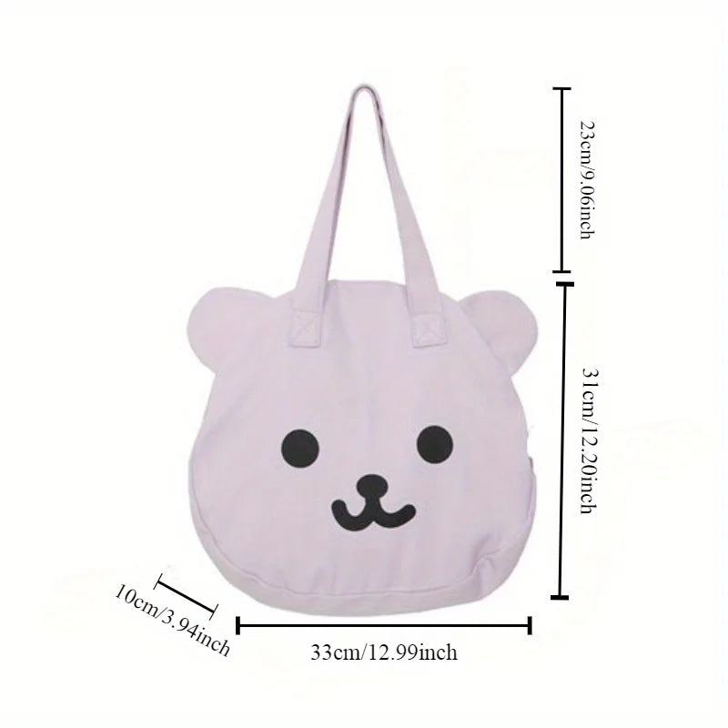 Cute Cartoon Bear Canvas Tote Bag Double-Sided Shoulder Bag Large Capacity Shopper Bag Women