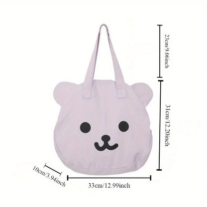 Cute Cartoon Bear Canvas Tote Bag Double-Sided Shoulder Bag Large Capacity Shopper Bag Women
