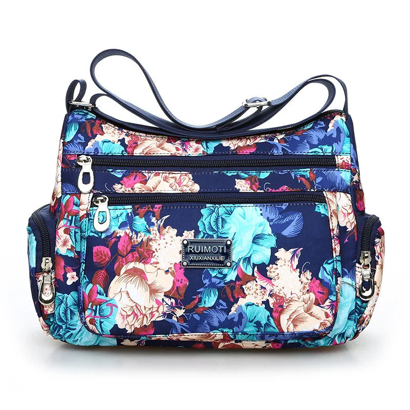 Floral Print Crossbody Bag Trendy Nylon Shoulder Bag Women S Multi Layer Messenger Bag Travel