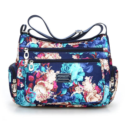 Floral Print Crossbody Bag Trendy Nylon Shoulder Bag Women S Multi Layer Messenger Bag Travel