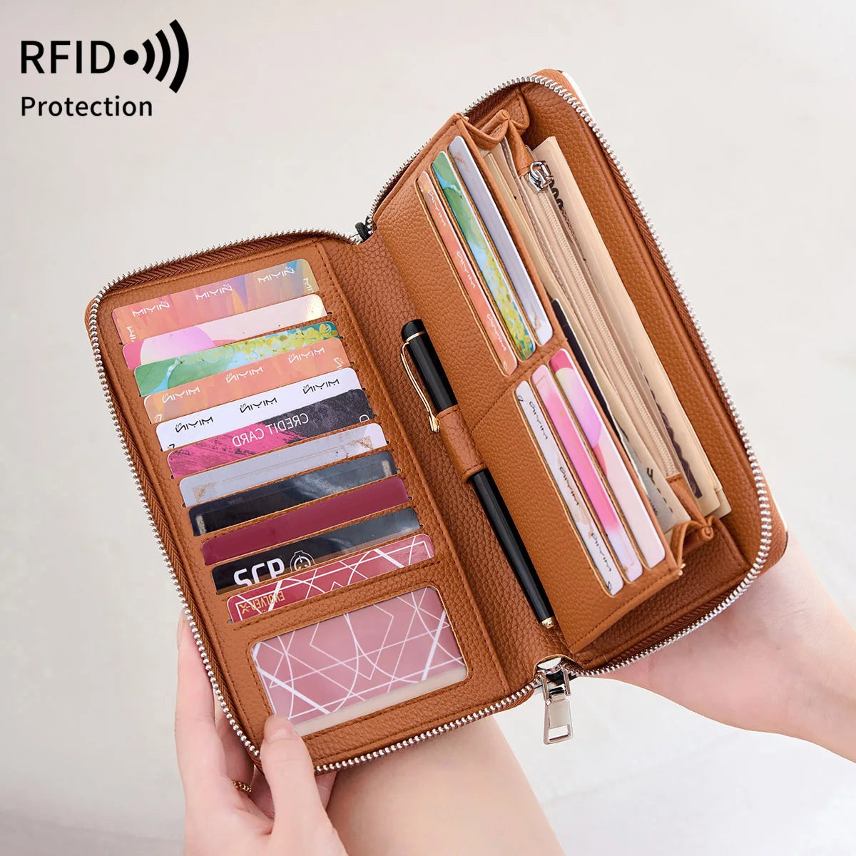 This Rfid Anti-Theft Swiping Women S Wallet Features Large Capacity