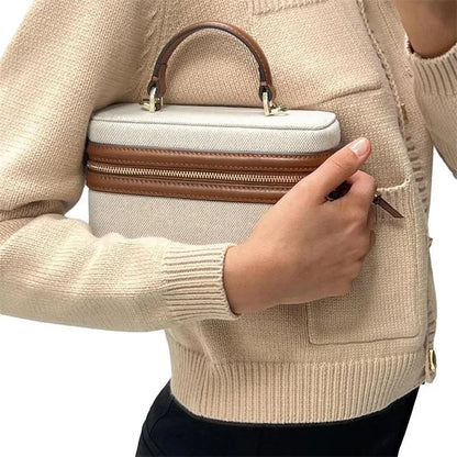 Canvas & Leather Box Bag – Retro Crossbody Tote for Women