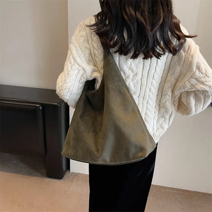 Suede Texture Large Tote Bag – Women's Minimalist Shoulder Handbag