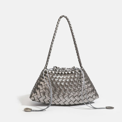 Handmade Intrecciato Woven Shoulder Bag Elegant Drawstring Armpit Hobo - Soft