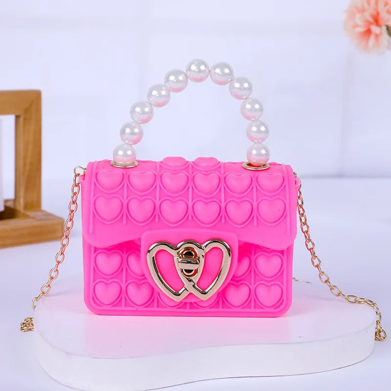 Silicone Love Bubble Jelly Bag Popper Pressure Relieving Purse Cute Chain Crossbody Bag