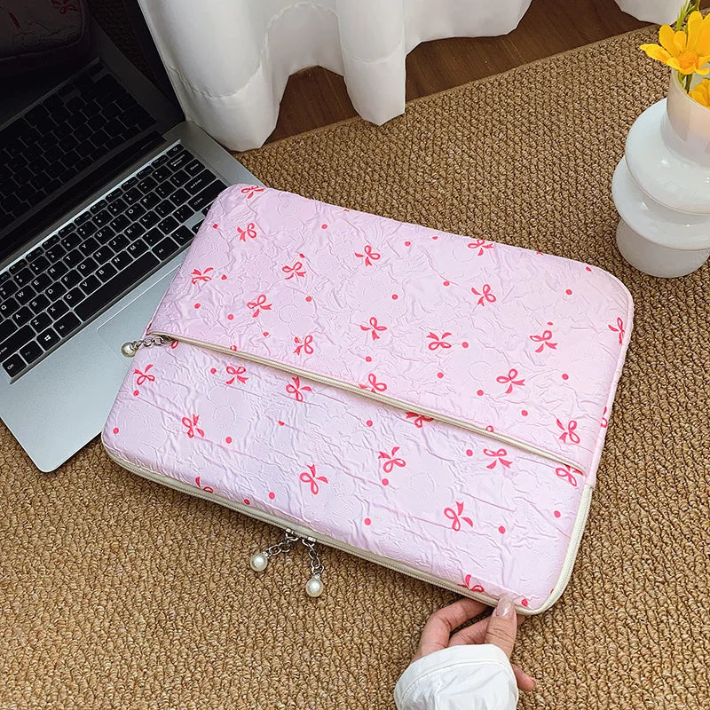 Professional Laptop Bag Pearl Accent Zipper 13 15 Inch Ruffled Texture Shock-Resistant Cover Work