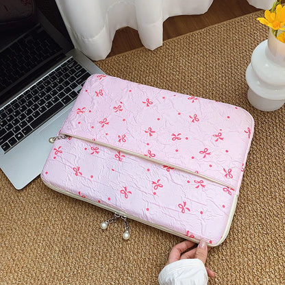Professional Laptop Bag Pearl Accent Zipper 13 15 Inch Ruffled Texture Shock-Resistant Cover Work