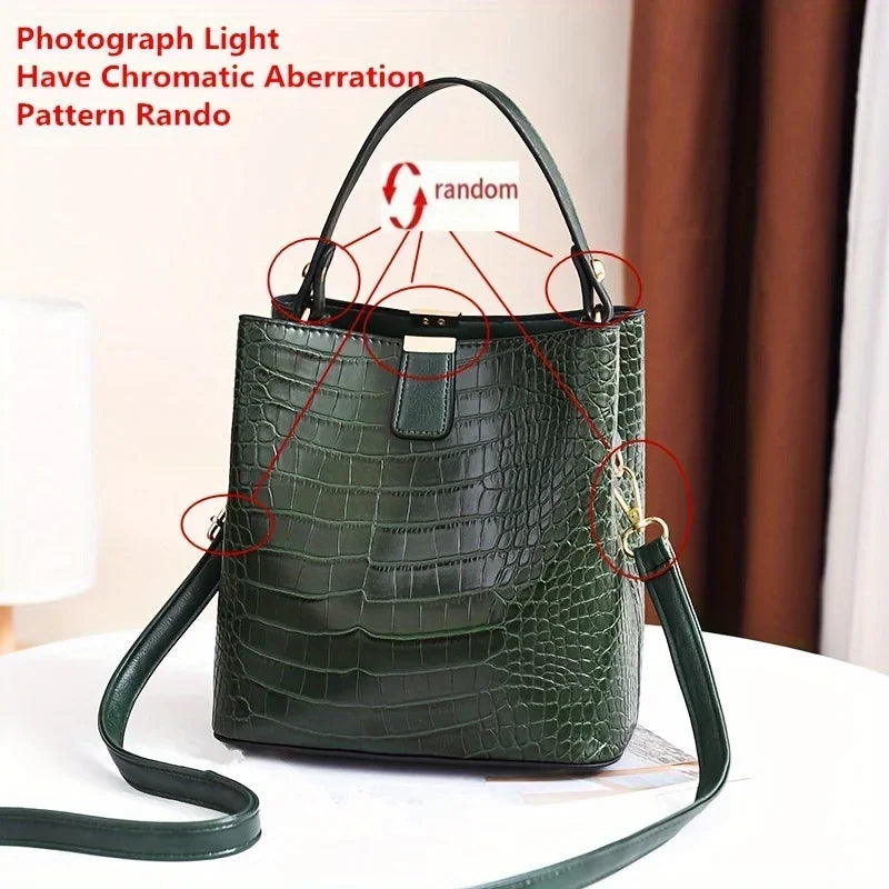 Crocodile Pattern Bucket Bag – Women's PU Leather Handbag & Crossbody Purse