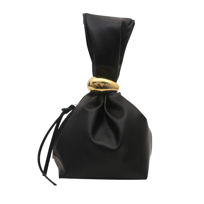 Drawstring Cloud Tote Bag with Gold Metal Buckle for Women