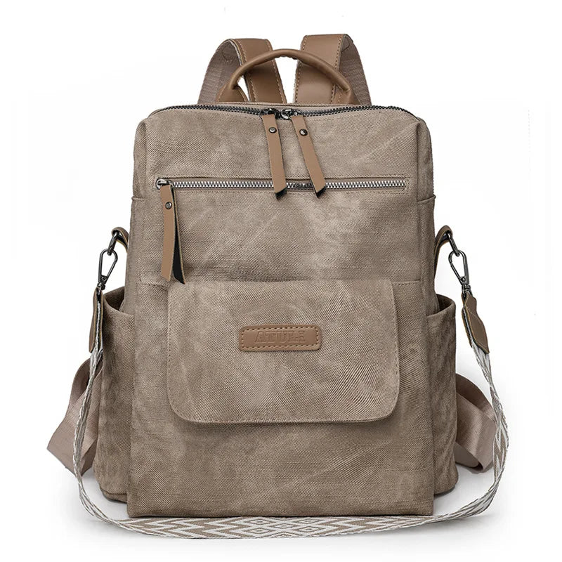 Women's Leather Backpack – Anti-Theft Multi-Pocket Travel Bag