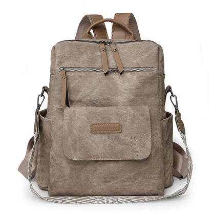 Women's Leather Backpack – Anti-Theft Multi-Pocket Travel Bag
