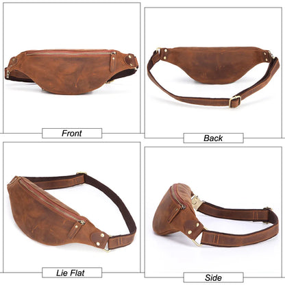 Men S Waist Bag Long Zipper Purse Diagonal Cross Chest Large Capacity Storage Real Leather