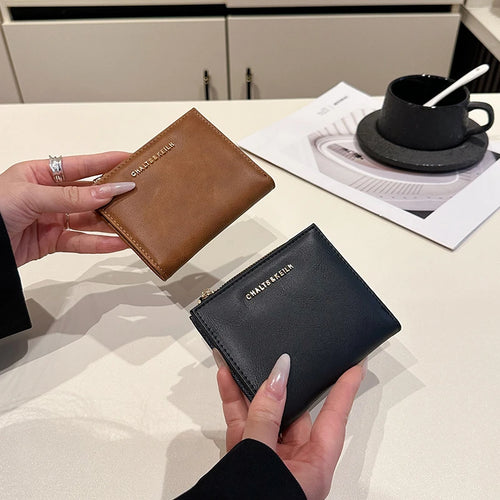 Women's Short PU Leather Wallet with Card Holder & Zipper