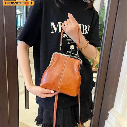 Homefish Women Shell Crossbody Bag Vintage Brown Pu Leather Shoulder Purse