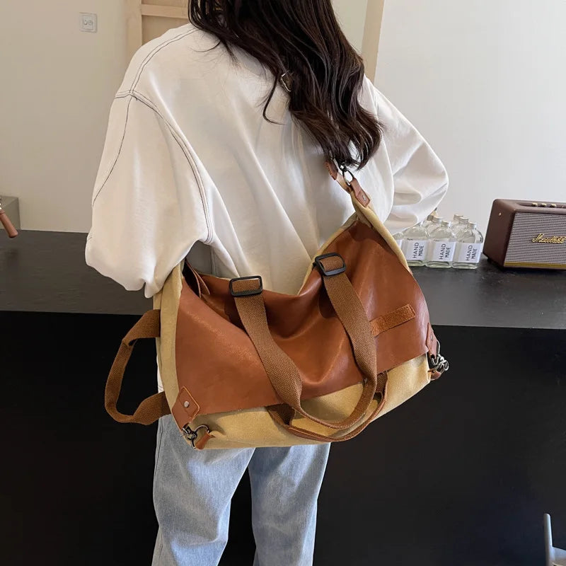 Tote Bag Women Leisure Travel Sports Fitness Crossbody Large Capacity Portable Canvas