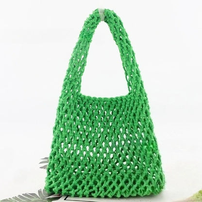 Summer Hollow Woven Cotton Rope Tote Bag Women Handmade Mesh Beach Casual Handbag Shoulder Vacation