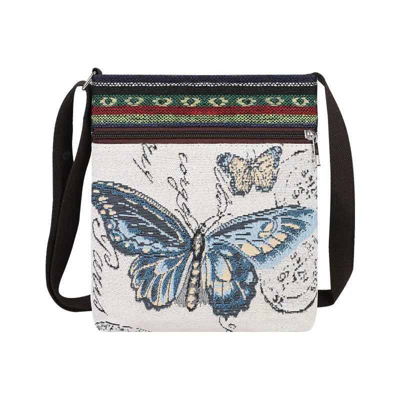 Embroidered Canvas Crossbody Bag – Cute Animal Print Shoulder Bag