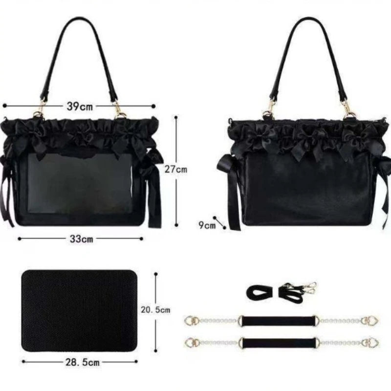 Sweet Cool Ita Bag Female Students Portable Satin Shoulder Large Capacity Bow Crossbody Totes