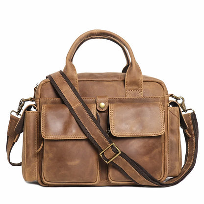 Retro Men S Real Leather Handhold Head Layer Crazy Horse Shoulder Crossbody Bag Large Capacity