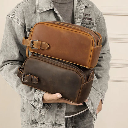 Genuine Leather Toiletries Hand-Held Top-Grain Cowhide Makeup Storage