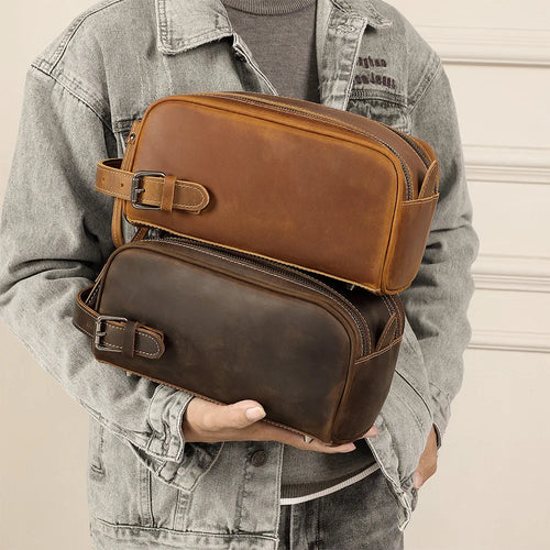 Genuine Leather Toiletries Hand-Held Top-Grain Cowhide Makeup Storage
