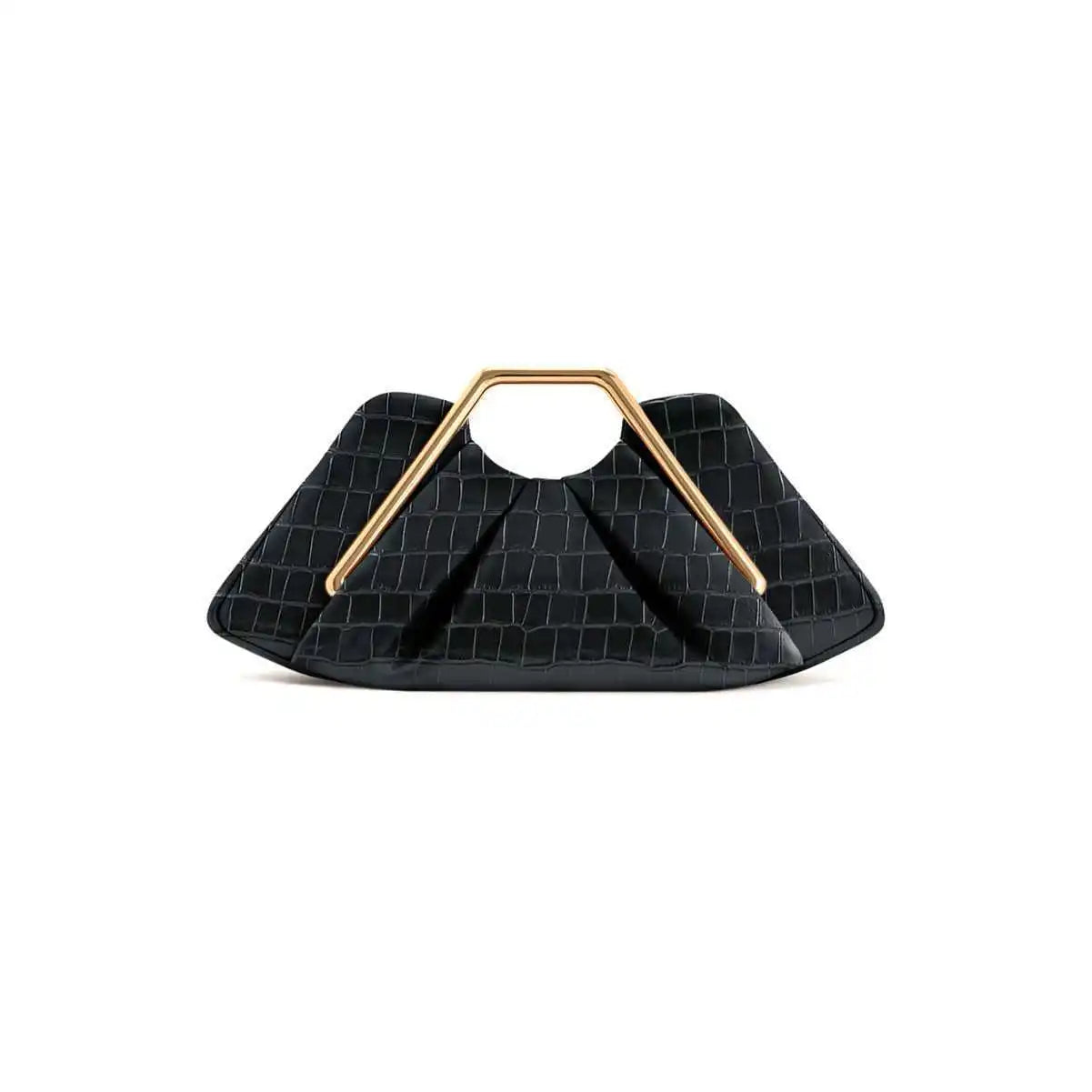 Elegant Pleated Leather Clutch Bag Luxury Gold Metal Frame Handbag Vintage Evening Party Purse