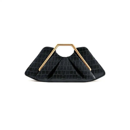 Elegant Pleated Leather Clutch Bag Luxury Gold Metal Frame Handbag Vintage Evening Party Purse