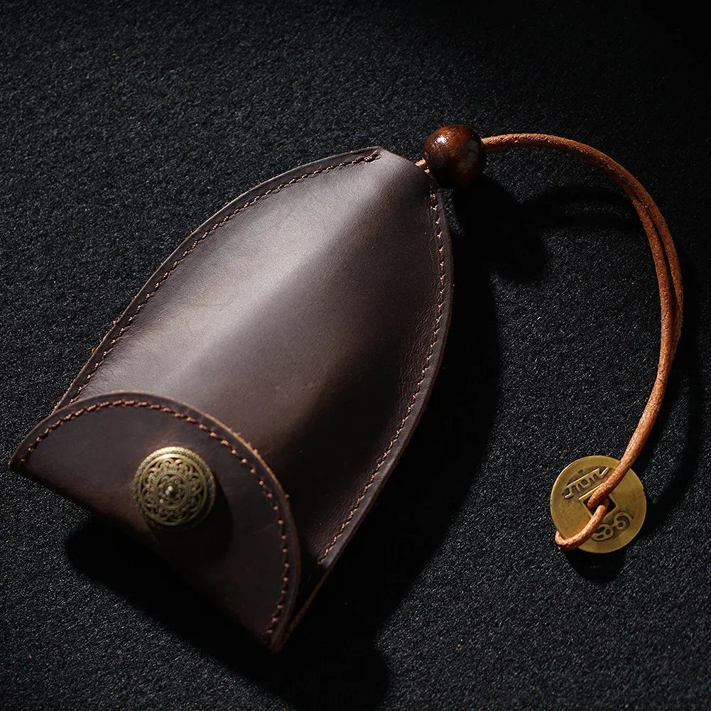 Car Key Bag Vintage Cowhide Crazy Horse Leather Card Hand-Pulled Storage Men Women
